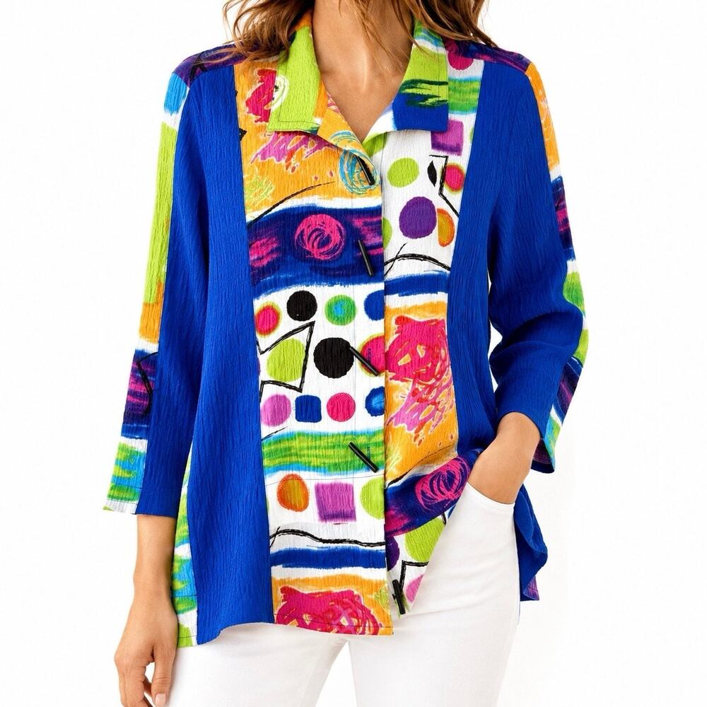 NEW NWT Ali Miles Sz Large RARE PRINT Abstract Wearable Art Blouse Shirt Top